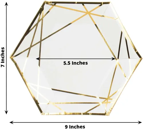 Miniatura 3 de Efavormart - Paquete de 25 platos hexagonales de papel blanco y dorado de 7 pulgadas, platos geométricos rígidos para postres y aperitivos