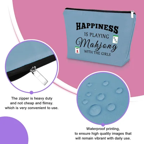 Miniatura 3 de Sazuwu Mahjong - Bolsa de maquillaje divertida para mujer, Azul, rosa y beige, Bingo