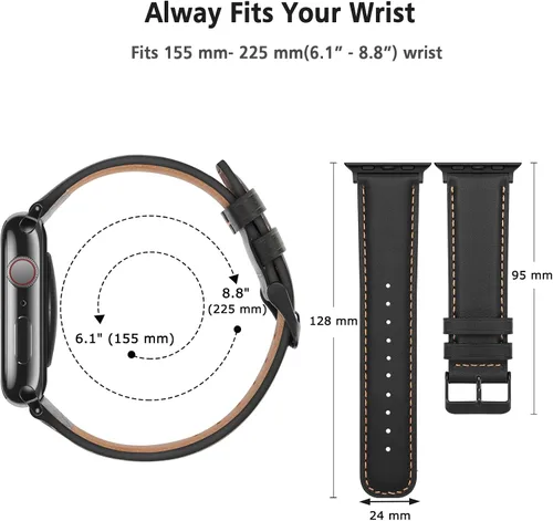 Miniatura 6 de HITZEE Correas de cuero compatibles con Apple Watch Band de 1.654 in, 1.614 in, 1.575 in, 1.496 in, para mujeres y hombres, correa de cuero genuino