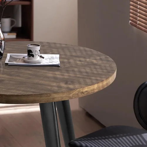 Miniatura 3 de Mesa redonda de comedor, mesa de comedor pequeña para 2, mesa redonda de 31.5", mesa de cocina moderna de mediados de siglo con tablero de veta