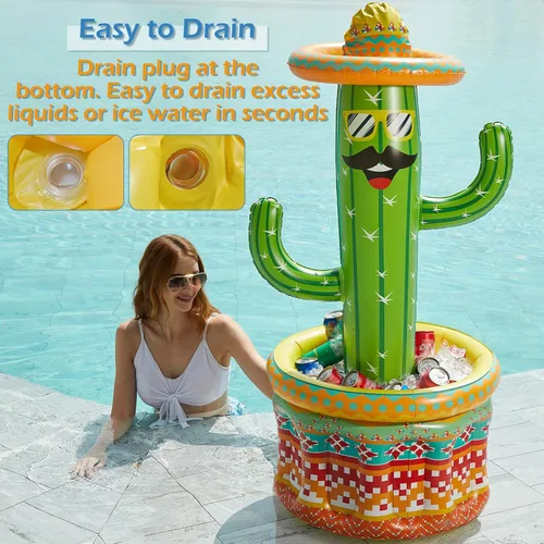 Miniatura 4 de Jasonwell Hielera inflable para fiesta en la piscina – Cubo de hielo de cactus para fiesta de Luau hawaiano tropical playa temática cumpleaños