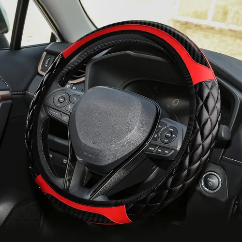 Miniatura 10 de Funda para volante de automóvil, funda protectora de cuero elástico de 15 pulgadas, funda antideslizante y cómoda para manillar, accesorios
