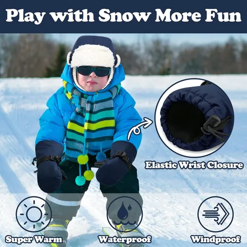 Miniatura 16 de Sarfel Manoplas para niños pequeños, guantes impermeables de nieve y esquí para niños, guantes de invierno para bebés con Thinsulate