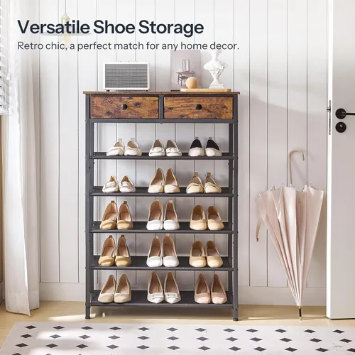 Miniatura 4 de HOOBRO Zapatero, organizador de almacenamiento de zapatos de 6 niveles con 2 cajones no tejidos, 15-20 pares de zapatos para entrada, estante