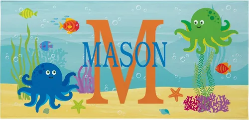 Let's Make Memories Toalla de playa personalizada para niños - Toalla personalizada con monograma y nombre con divertidos diseños de playa - Algodón
