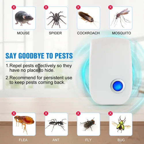 Miniatura 2 de Repelente ultrasónico mejorado, paquete de 6 paquetes de enchufe electrónico para control de plagas para ratón, insectos, cucarachas, insectos