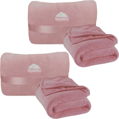 Miniatura 18 de BlueHills Paquete de 2 Mini Mantas de Viaje de Felpa Suave Premium, Almohada, Esenciales de Avión para Dos en Bolsa, Viaje en Vuelo, Mantas de Avión