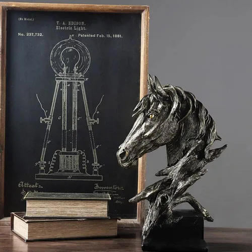Miniatura 7 de Adorno retro de cabeza de caballo pequeña de arte creativo, adornos de estatua de resina, esculturas de estilo abstracto, decoraciones de sala