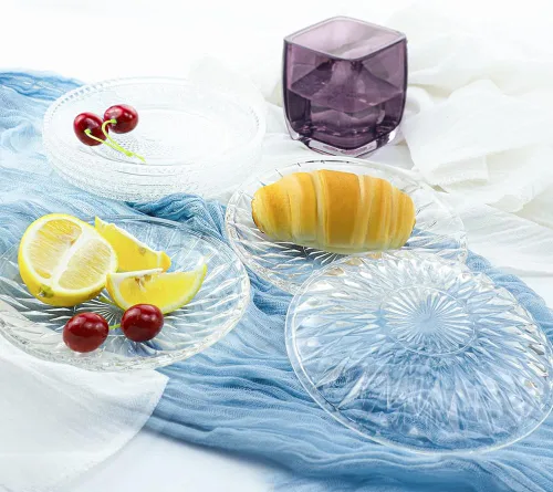 Miniatura 2 de Sizikato 4 piezas de plato de vidrio con rayas de diamante, plato de postre de 5.7 pulgadas para fruta seca para el hogar y KTV