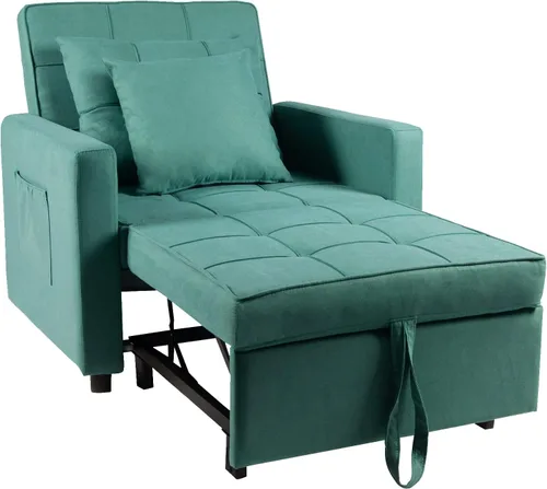 Polar Aurora Silla de sofá cama convertible 3 en 1, tumbona, sillón reclinable individual para espacio pequeño con respaldo ajustable (verde)
