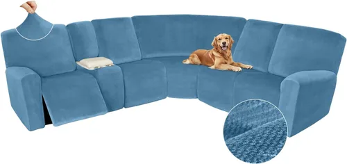 Miniatura 530 de Arfntevss Fundas de sofá seccional reclinable de terciopelo, Funda de sofá seccional de esquina para sofá reclinable, Funda elástica suave