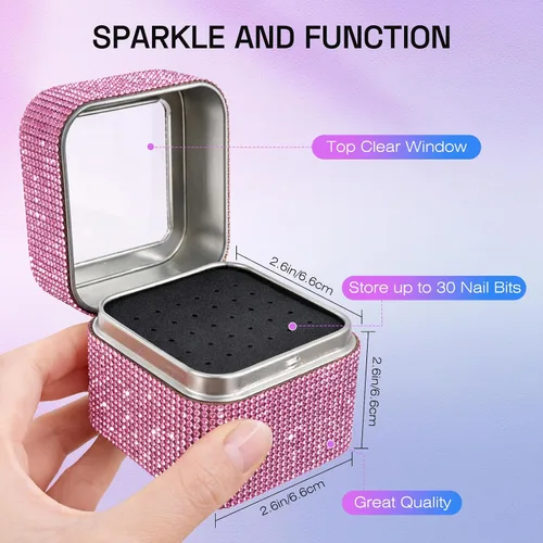 Miniatura 2 de Juego de 100 brocas de uñas con caja de almacenamiento, 25 brocas profesionales de carburo de tungsteno, cerámica y cutículas + 75 bandas de lijado