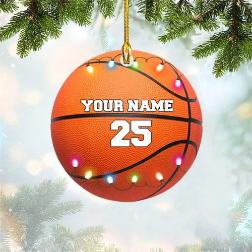 Adorno de baloncesto, adorno de acrílico plano con forma de pelota de baloncesto, adorno de Navidad de baloncesto, regalos para jugadores de