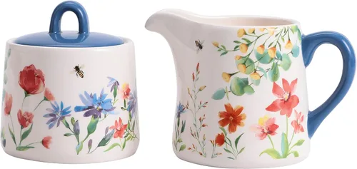 Miniatura 10 de Bico Blue Garden Toile De Jouy - Juego de azucarero y cremera de cerámica, azucarero con tapa, lindo recipiente para barra de café, accesorios
