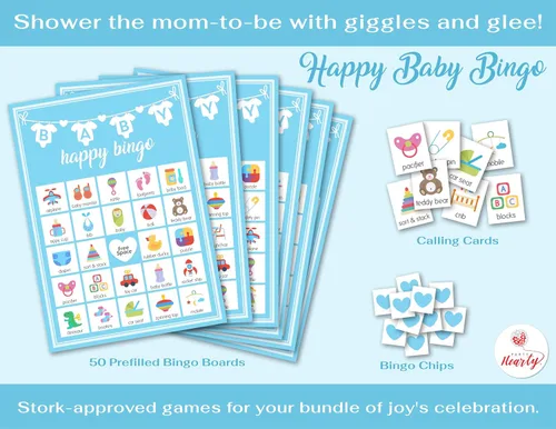 Miniatura 3 de Party Hearty Juegos de baby shower para niños, 250 tarjetas de actividades de 5 juegos azules, divertidos juegos de baby shower, ideas para baby