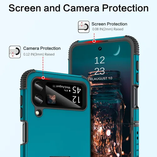 Miniatura 5 de BENTOBEN Funda para Galaxy Z Flip 3, resistente 2 en 1, a prueba de golpes, compatible con carga inalámbrica, pantalla de 6.7 pulgadas, azul profundo