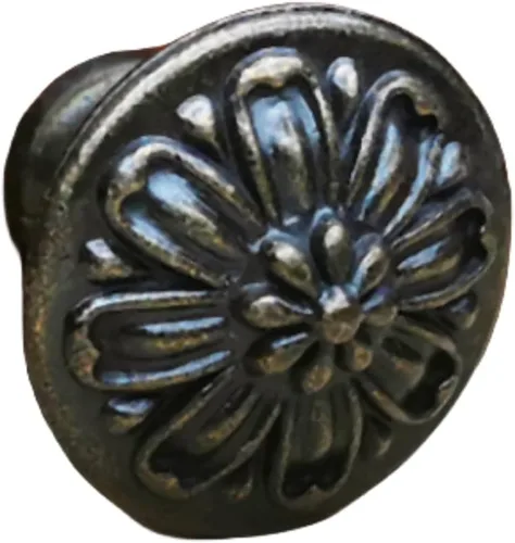 Pomo de un solo agujero negro antiguo con diseño de pétalos vintage americano, accesorios de gabinete de aleación de zinc para tiradores de cocina y