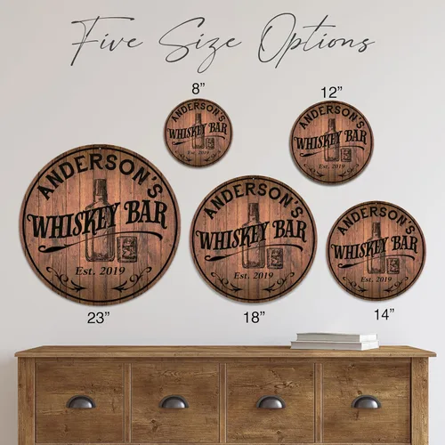 Miniatura 6 de Letrero de barra de whisky personalizado de 10 pulgadas, 14 pulgadas, 18 pulgadas, letrero redondo de madera, accesorios de barra de borbón