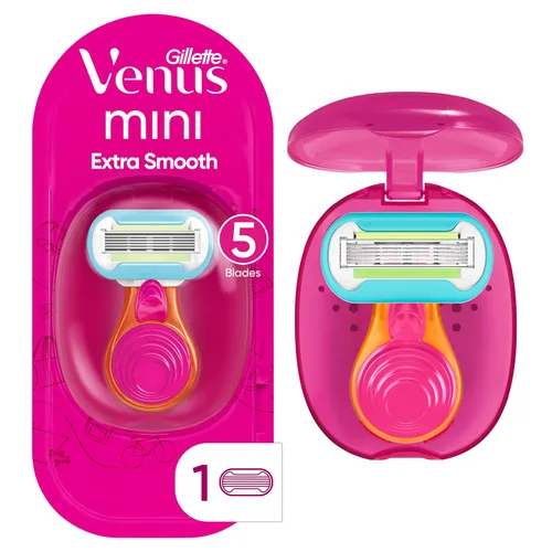 Gillette Venus Kit de maquinilla de afeitar de viaje extra suave para mujer, mini mango + repuesto + funda, regalos de vacaciones para mujeres