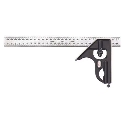 Miniatura 31 de Starrett Escuadra de combinación de acero con cabeza cuadrada - Longitud de hoja de 300 mm, cabezas de hierro fundido, pestillo reversible, punta