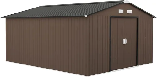 Miniatura 20 de Outsunny Cobertizo de almacenamiento exterior de 11' x 13', cobertizo de metal para herramientas de jardín con kit de cimentación, puerta con doble