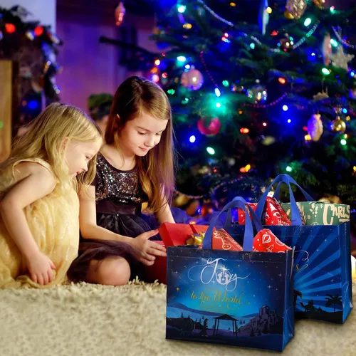 Miniatura 5 de Hosuly 20 bolsas grandes de regalo de Navidad con papel de seda, bolsas de mano para fiestas religiosas con asas, bolsa de dulces de feliz Navidad
