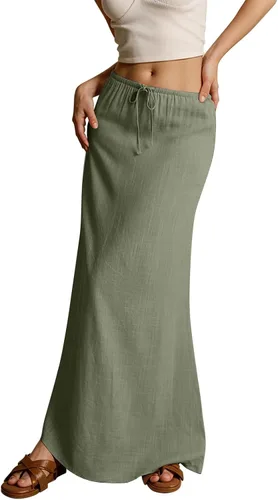 Faldas bohemias de verano para mujer, estilo casual, holgadas, modernas, con cordón, color sólido, largo, para playa, playa, tallas S-2XL