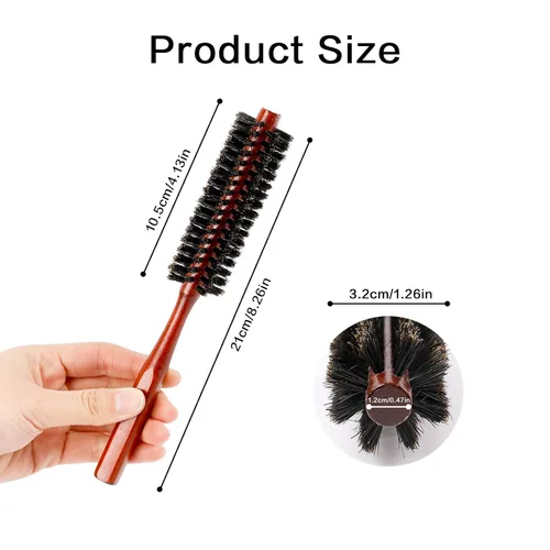 Miniatura 5 de Mozeat Lens Cepillo redondo de cerdas de jabalí, cepillo de pelo para mujeres y hombres, pelo corto y fino, barba, mango de madera natural