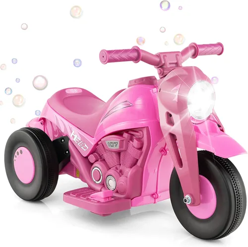 Honey Joy Moto de montar rosa para niños, motocicleta para niños pequeños de 6 V con burbujas, luz LED, música, pedal de pie, adelante/atrás,