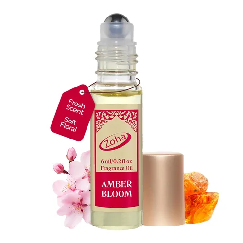 Zoha Amber Bloom | Perfumes enrollables para mujeres y hombres | Aceite de perfume ámbar sin alcohol | Fragancia de larga duración de tamaño de