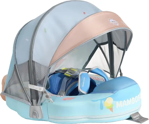 Miniatura 12 de Mambobaby Flotador con toldo y cola para bebé, flotador de piscina no inflable, flotador sólido para bebé, ángel suave, impermeable