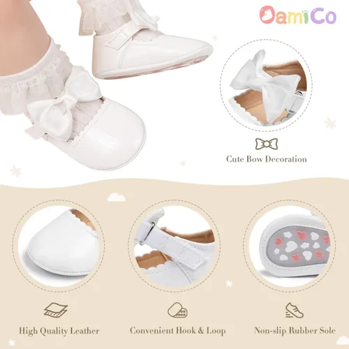 Miniatura 4 de Oamico Zapatos planos Mary Jane para bebés y niñas, suela de goma antideslizante con Bownot para primeros pasos, zapatos de vestir de boda