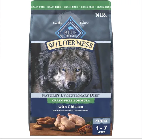 Blue Buffalo Wilderness - Alimento seco natural con alto contenido proteínico para perros adultos, pollo, 24 libras