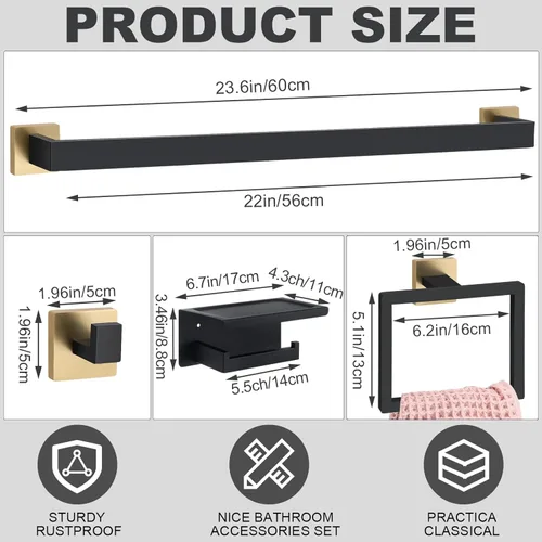 Miniatura 2 de Blulu Juego de accesorios de baño de 23.6 pulgadas, soporte para papel higiénico con estante para teléfono, juego de accesorios de baño, gancho