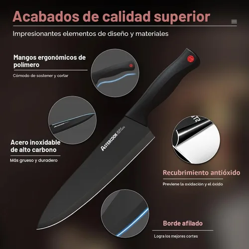 Miniatura 3 de Astercook - Juego de cuchillos de 15 piezas para cocina con bloque, juego de cuchillos de cocina aptos para lavavajillas con bloque afilador
