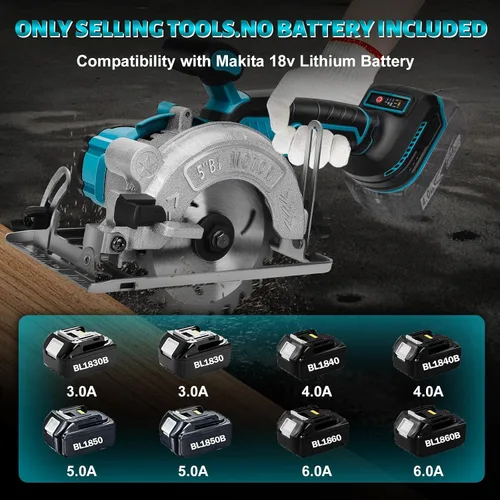 Miniatura 8 de Sierra circular inalámbrica de 5 pulgadas para batería Makita de 18 V (sin batería), sierra de madera eléctrica con motor sin escobillas, bisel