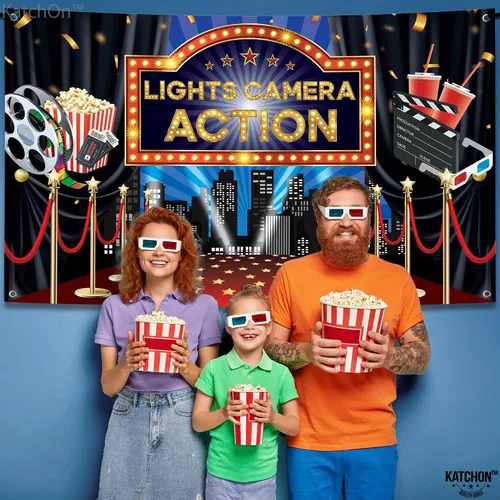 Miniatura 4 de KatchOn, Fondo de acción con luces para cámara, grande, 72 x 44 pulgadas, decoraciones de fiesta temática de película, decoraciones de fiesta