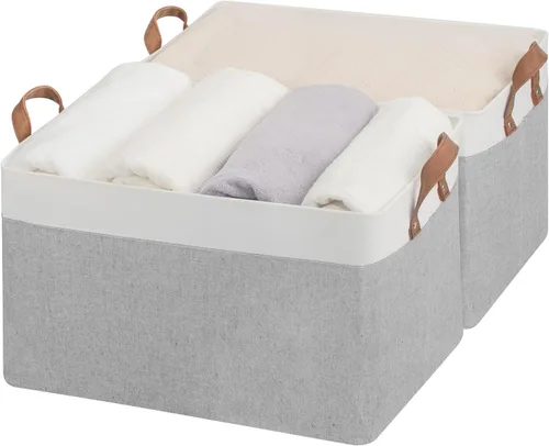 Miniatura 18 de StorageWorks Closet Storage Bins, Storage Baskets for Shelves, Closet Organizers and Storage Bins with Metal Frame, Handles, Beige, Cool Silky