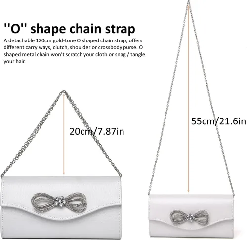 Miniatura 3 de Bolso de noche para mujer, con lazo de cristal brillante, con solapa, bolso de mano para mujer, boda, fiesta, baile de graduación