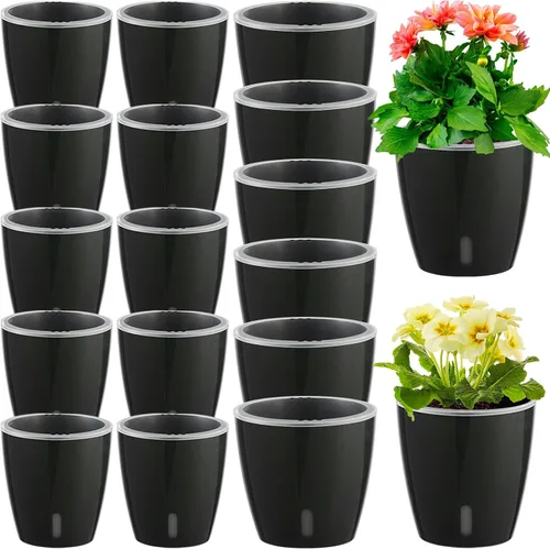 Macetas de riego automático para plantas de interior, paquete de 16 macetas de riego automático con orificios de drenaje, macetas pequeñas de