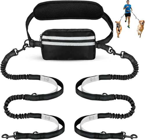 Miniatura 19 de Correa de perro manos libres con bolsa, correa elástica retráctil con dobles asas acolchadas, correas de perro con elástico para cachorros medianos
