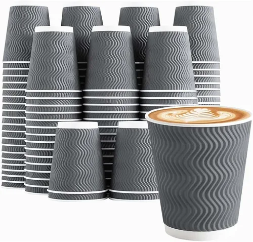 Miniatura 15 de Clawsoff Paquete de 90 tazas de café desechables de 16 onzas sin tapas, tazas de café de papel ondulado aislado gris de 16 onzas, tazas de papel