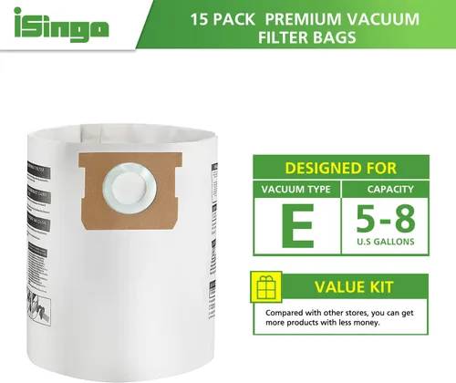 Miniatura 2 de Paquete de 15 bolsas de filtro de repuesto de 5 a 8 galones para aspiradora tipo E-9066100, 90661, 9066133, tipo H para S90671 9067100 9067133