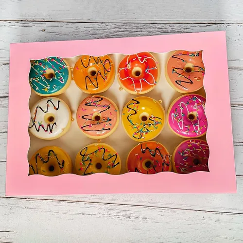 Miniatura 4 de Paquete de 15 cajas de pastelería rosa de 14 x 10 x 3 pulgadas, donas grandes, magdalenas, cajas de galletas con ventana de PVC, caja de papel