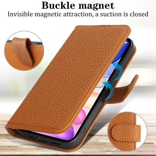 Miniatura 4 de Zouzt Funda para iPhone 11 de 6.1 pulgadas de piel auténtica con 4 ranuras para tarjetas, tarjetero con bloqueo RFID, tapa magnética, función atril