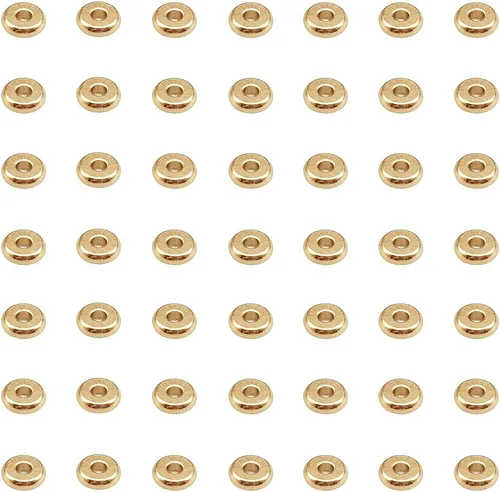 INSPIRELLE 100 cuentas Heishi de 0.118 pulgadas de larga duración de disco de latón Rondelle con cuentas espaciadoras chapadas en oro pálido de