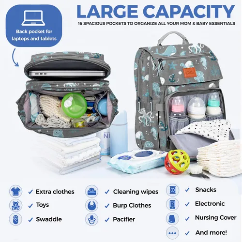 Miniatura 3 de PILLANI Mochila Bolsa para Pañales de Bebé - Bolsa Grande para Niños y Niñas, Mochila Impermeable para Pañales - Bolsas de Pañales de Viaje con G.