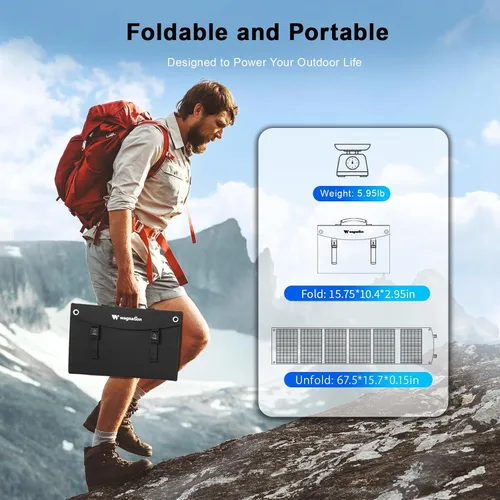 Miniatura 5 de Panel solar portátil de 100 vatios, panel solar plegable con patas de apoyo, QC3.0 USB-A USB-C y salida DC para teléfono/estación de energía, IP65