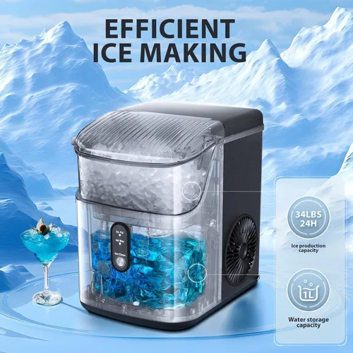 Miniatura 3 de Antarctic Star Nugget Ice Maker - Máquina de hielo masticable con limpieza automática, fabricación rápida de hielo de 34 libras/24 horas, operación