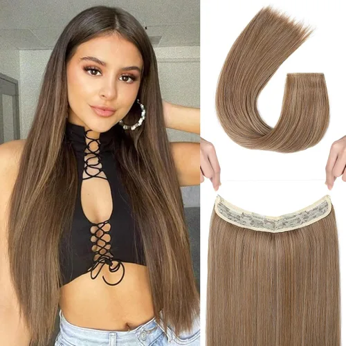 Miniatura 53 de REECHO - Extensiones de cabello con alambre invisible y con cintillo transparente, tamaño ajustable, clips seguros extraíbles, cabello lacio, diseño